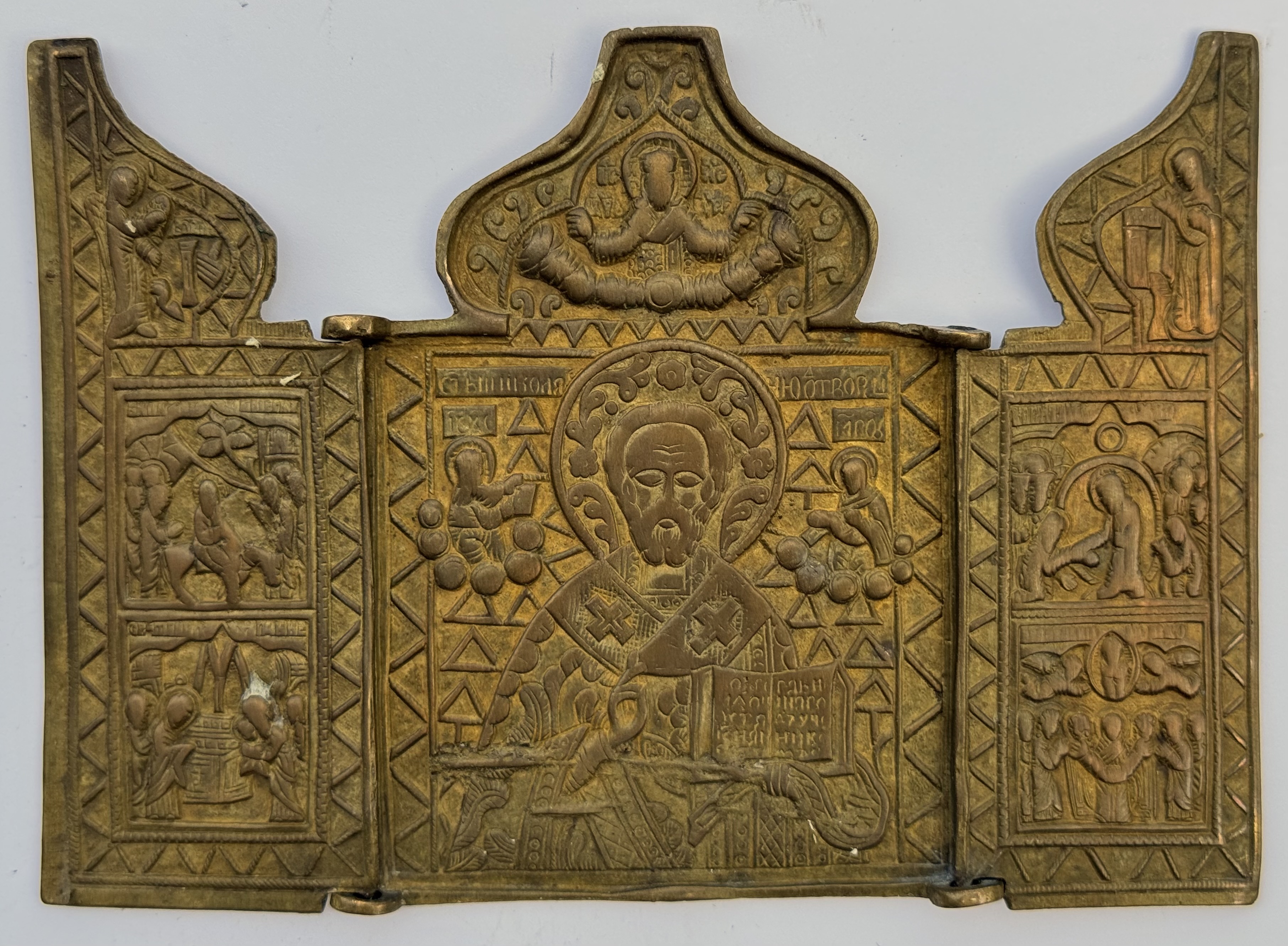 Russian Orthodox folding skladen travel icon of St. Nicholas of Myra