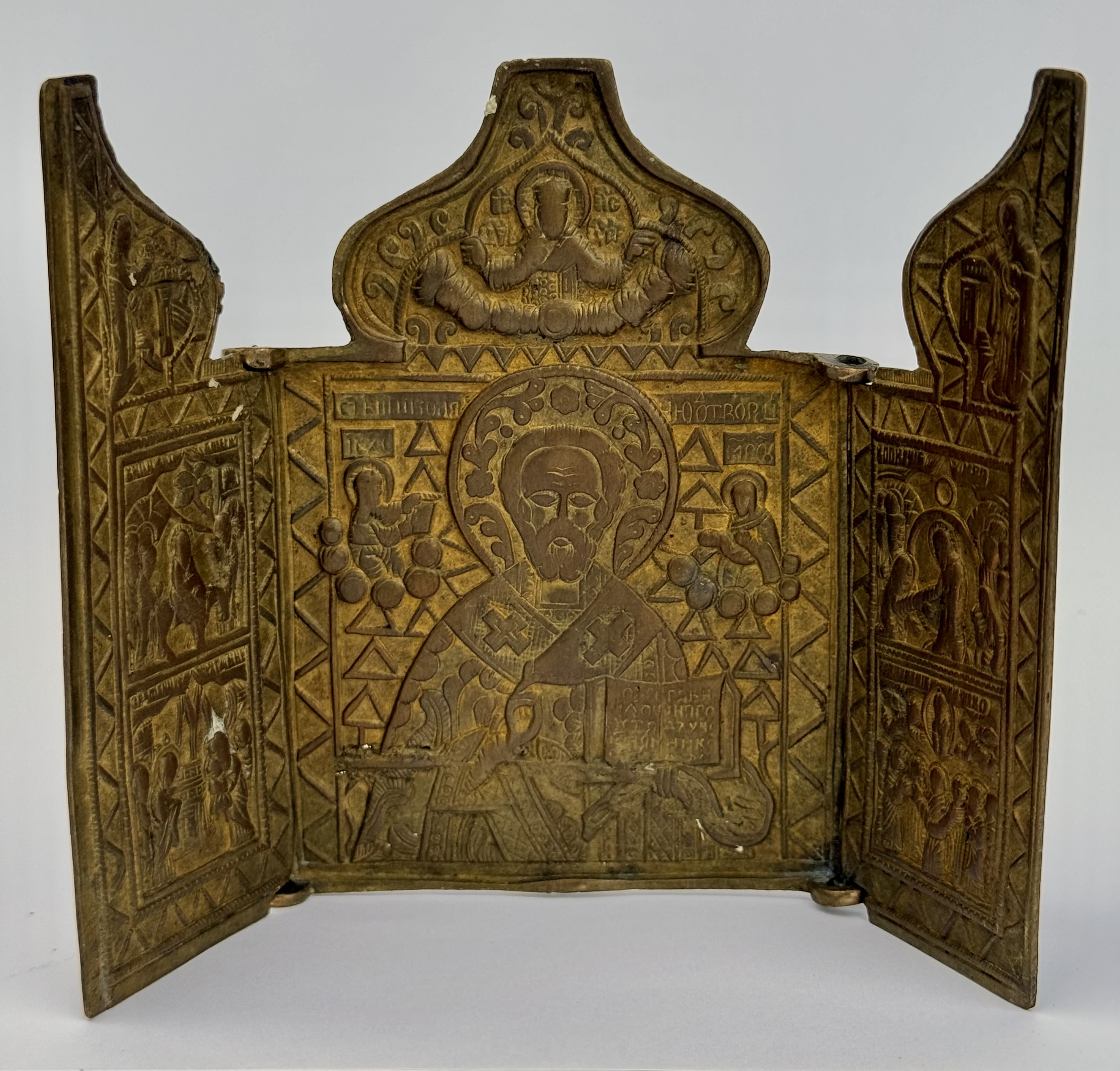 Russian Orthodox folding skladen travel icon of St. Nicholas of Myra